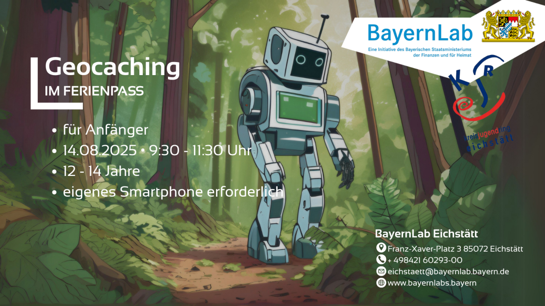 Werbeposter für die Geocaching Tour im Ferienpass des KJR Eichstätt